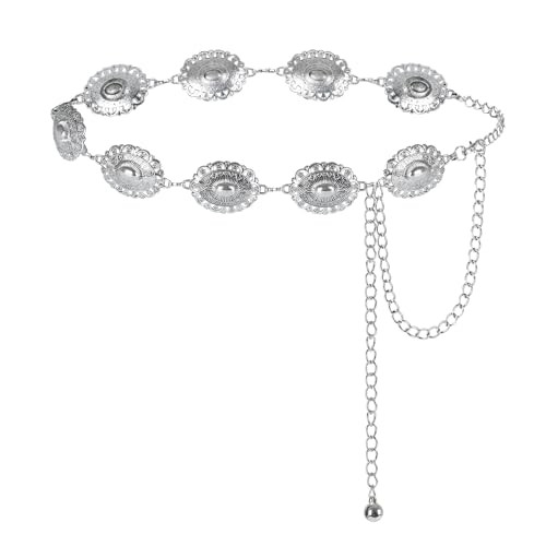 SNCEAW Metal Western Country Chain Belts for Women Cowgirl Western Style Adjustable Concho Belts for Dresses Jeans Gift (A-Silver Chain, Fit Waist up to 46") | Amazon (US)