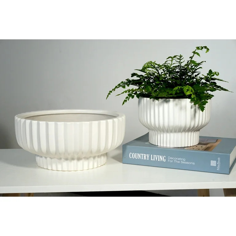 Better Homes & Gardens White Fischer Round Ceramic Planter, 12" | Walmart (US)