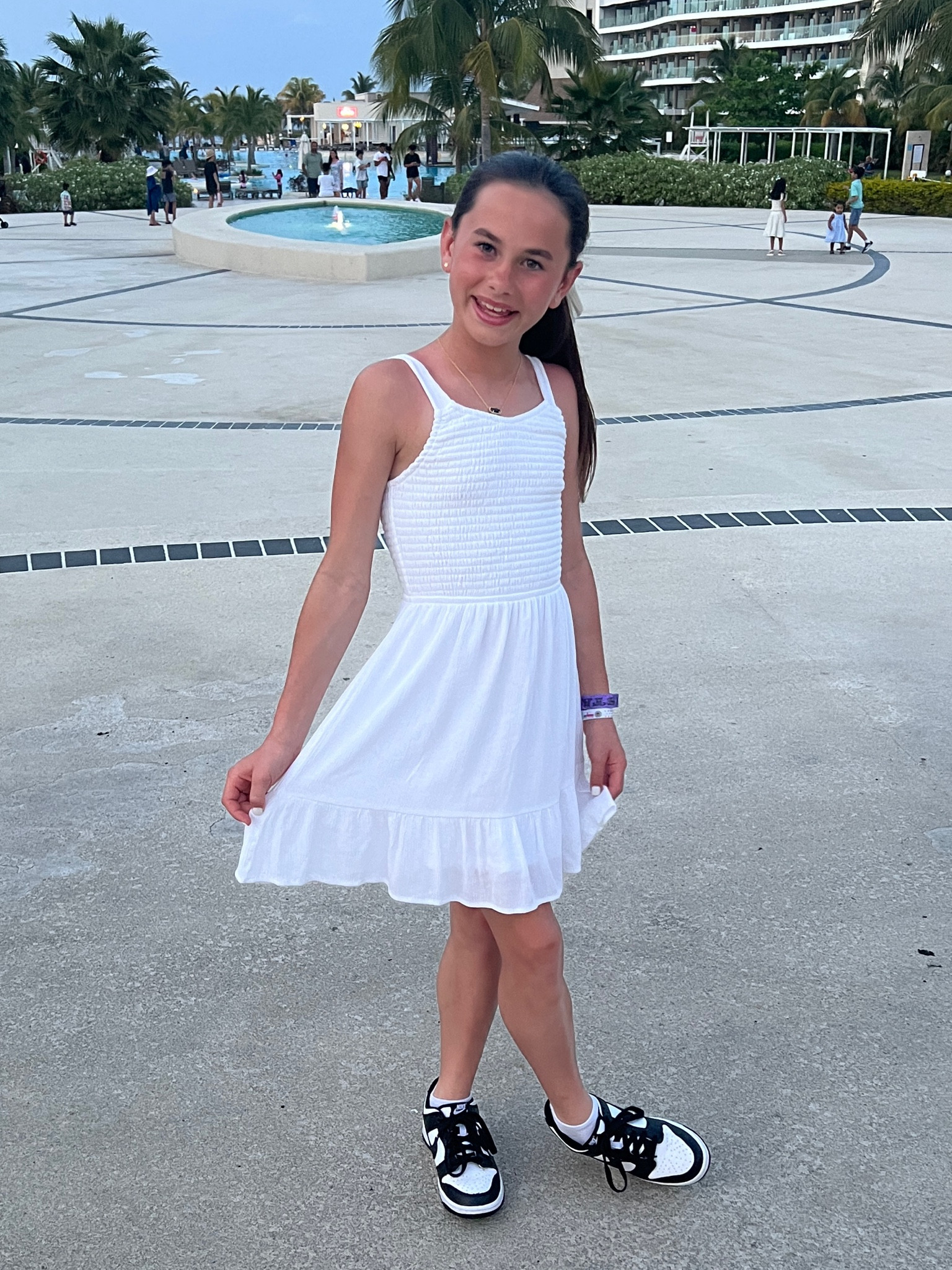 Cutest white dress in paradise!  What tween doesn’t love sneakers worn with all the cute fashion!
Tween fashion
Tween influencer 
Tween dresses
Nike dunks
Bows 

#LTKstyletip #LTKfamily #LTKkids