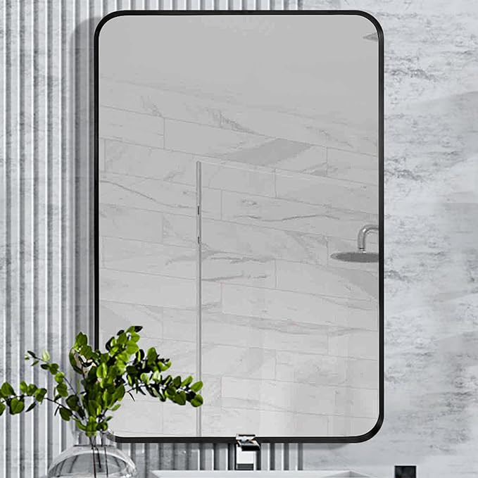 Black Bathroom Wall Mirror, 24x36 Inch Vanity Mirror, Brushed Matte Black Aluminum Alloy Metal Fr... | Amazon (US)