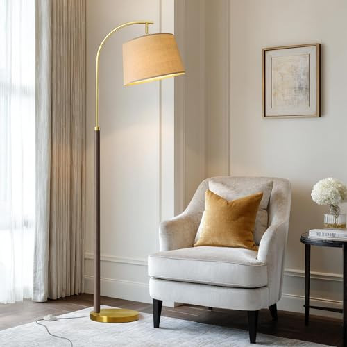 G-SAFAVA 63" Wood Floor Lamps for Living Room with Foot Switch Arc Tall Standing Lamp for Bedroom Mid Century Modern Corner Gold Floor Lamps for Office Nursery Industrial Reading Lamp, Walnut Brown | Amazon (US)