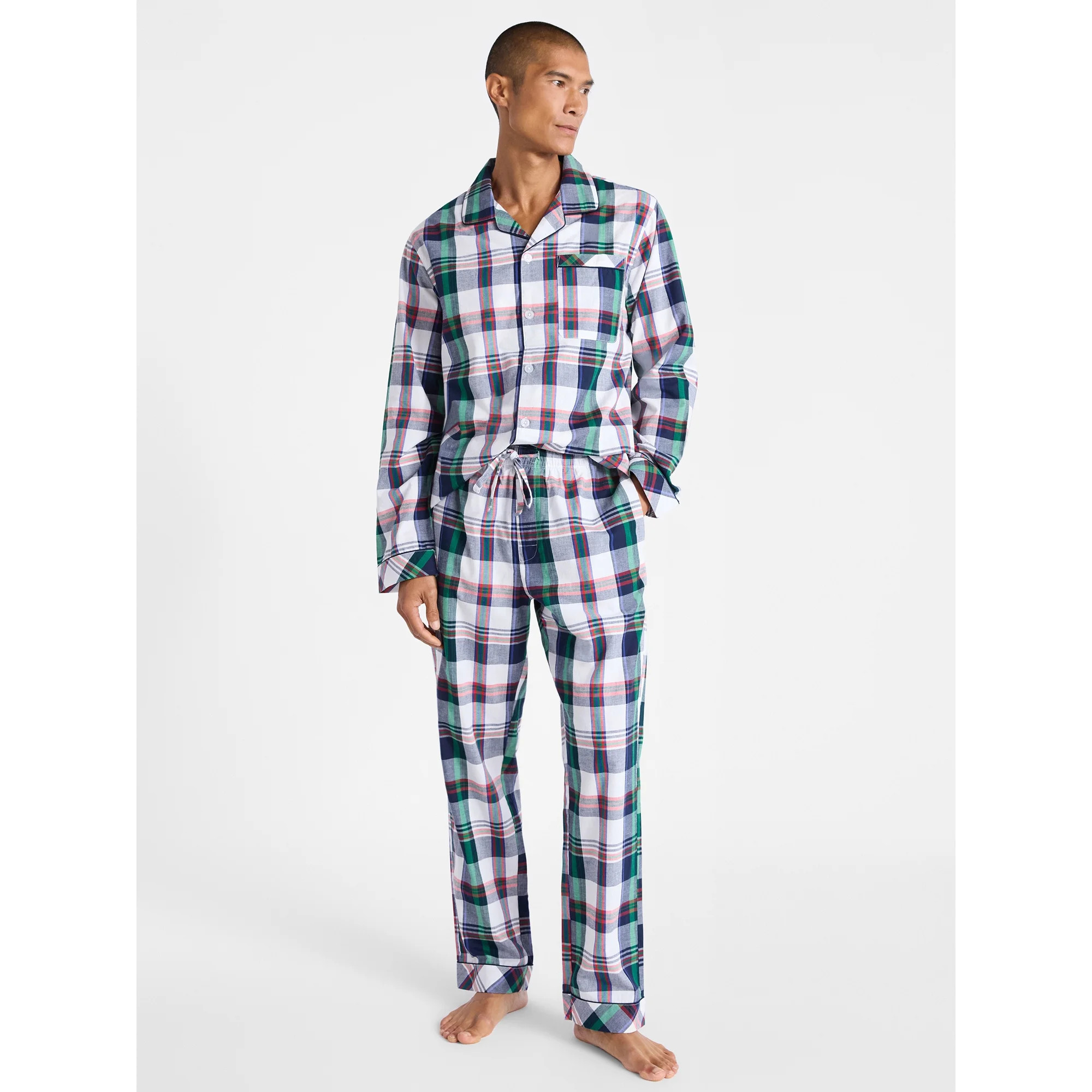 Free Assembly Matching Family Pajamas Men's Cotton Plaid Notch Collar Top and Pants Gift Set, 2-P... | Walmart (US)