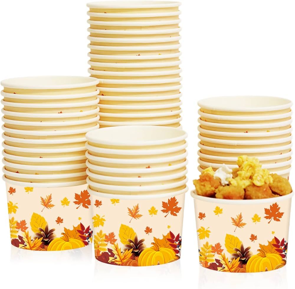 gisgfim 50Pcs Thanksgiving Snack Bowls, Fall Disposable 9 oz Paper Treat Cups Autumn Themed Desse... | Amazon (US)