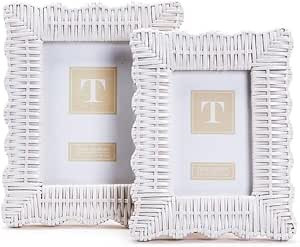 Two's Company White Wicker Weave Set Of 2 Photo Frame in 2 Sizes: 4X6 and 5X7 | Amazon (US)