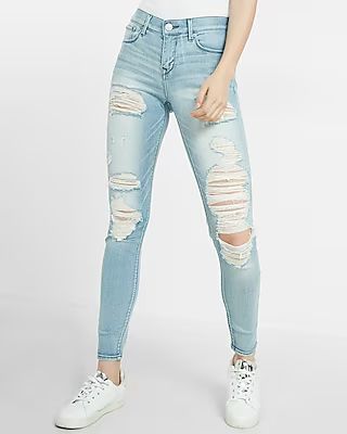 Express Womens Mid Rise Faded Distressed Jean Legging | Express