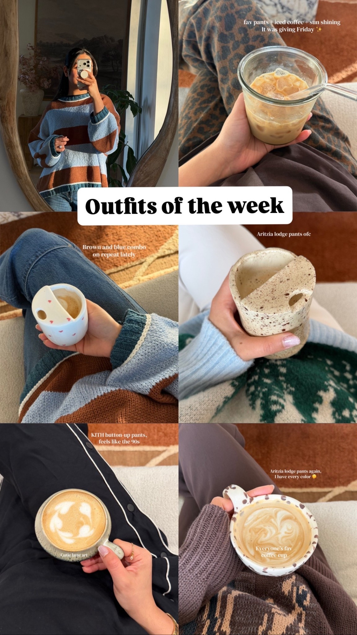My coffee and outfits of the week! I’ll be posting my weekly outfits as a WFH girlie. Cheetah pants, work pants, cozy sweaters, blue and brown stripes, and ofc my coffee mug of the day!

#LTKootd #LTKMidsize #LTKdayinmylife