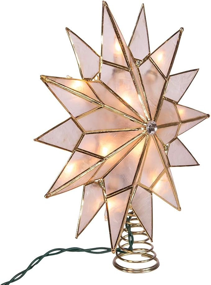 Kurt S. Adler UL3141 9.84" Brass Plated 7-Point Double Tip Capiz Star with Center Gem Tree Topper | Amazon (US)