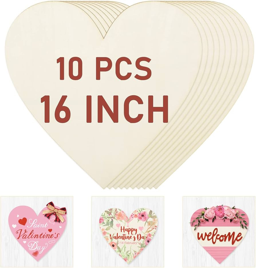 Whaline 10Pcs 16 Inch Wooden Heart Cutouts Large Unfinished Heart Wood Sign Craft Ornament Blank ... | Amazon (US)