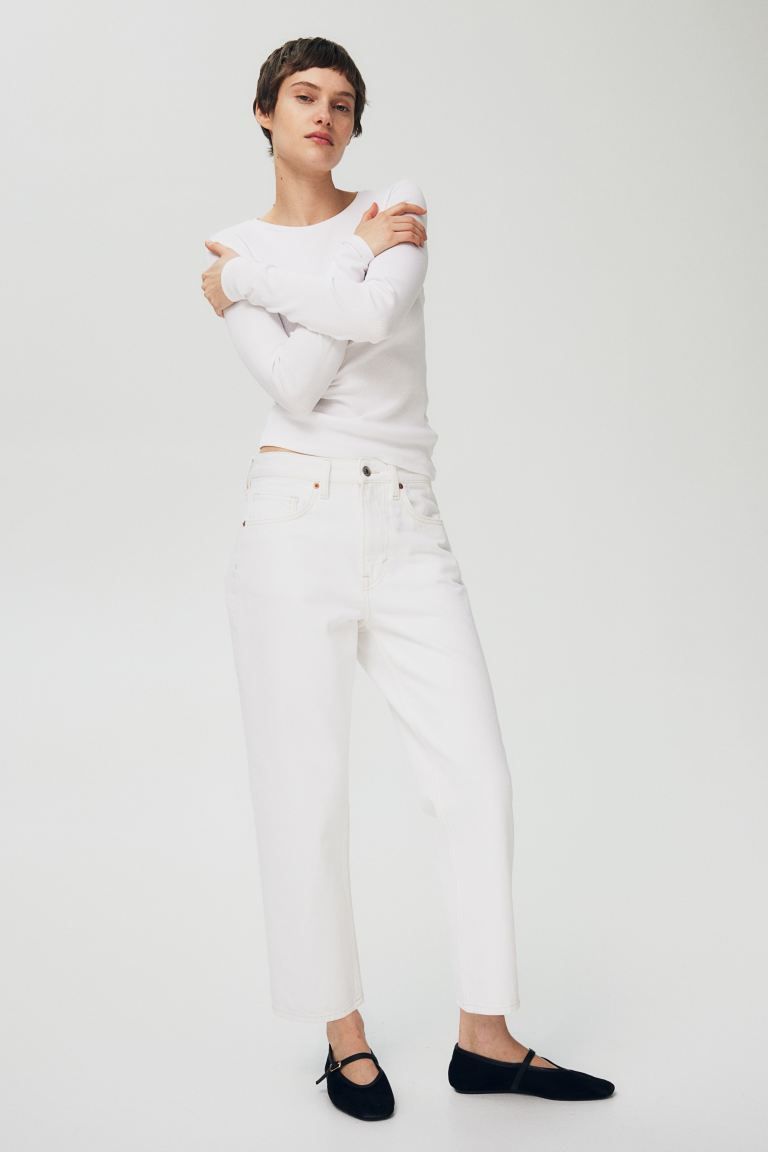 Straight High Cropped Jeans - White - Ladies | H&M GB | H&M (UK, MY, IN, SG, PH, TW, HK)