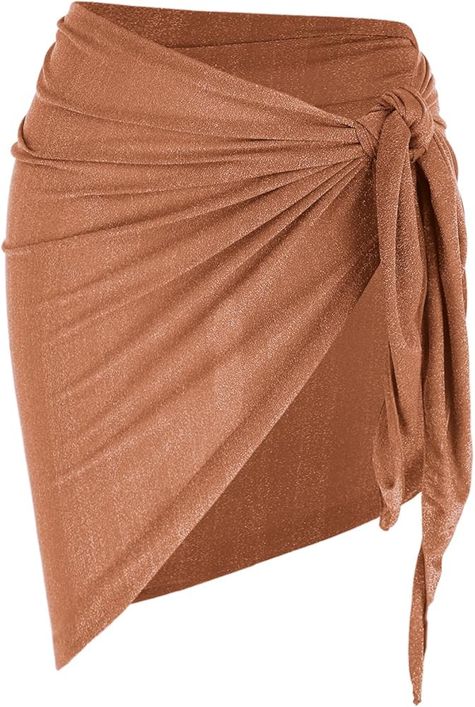 ZAFUL Women's Brown Tan Sarong Coverups Beach Wrap Sheer Bikini Wraps Chiffon Cover Ups for Swimwear | Amazon (US)