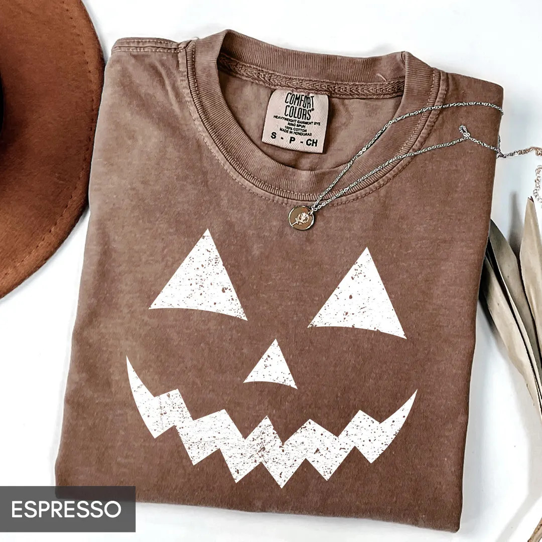 Jack O Lantern Shirt, Comfort Colors® Pumpkin Face Shirt, Halloween Tee, Cute Halloween Outfit, ... | Etsy (US)
