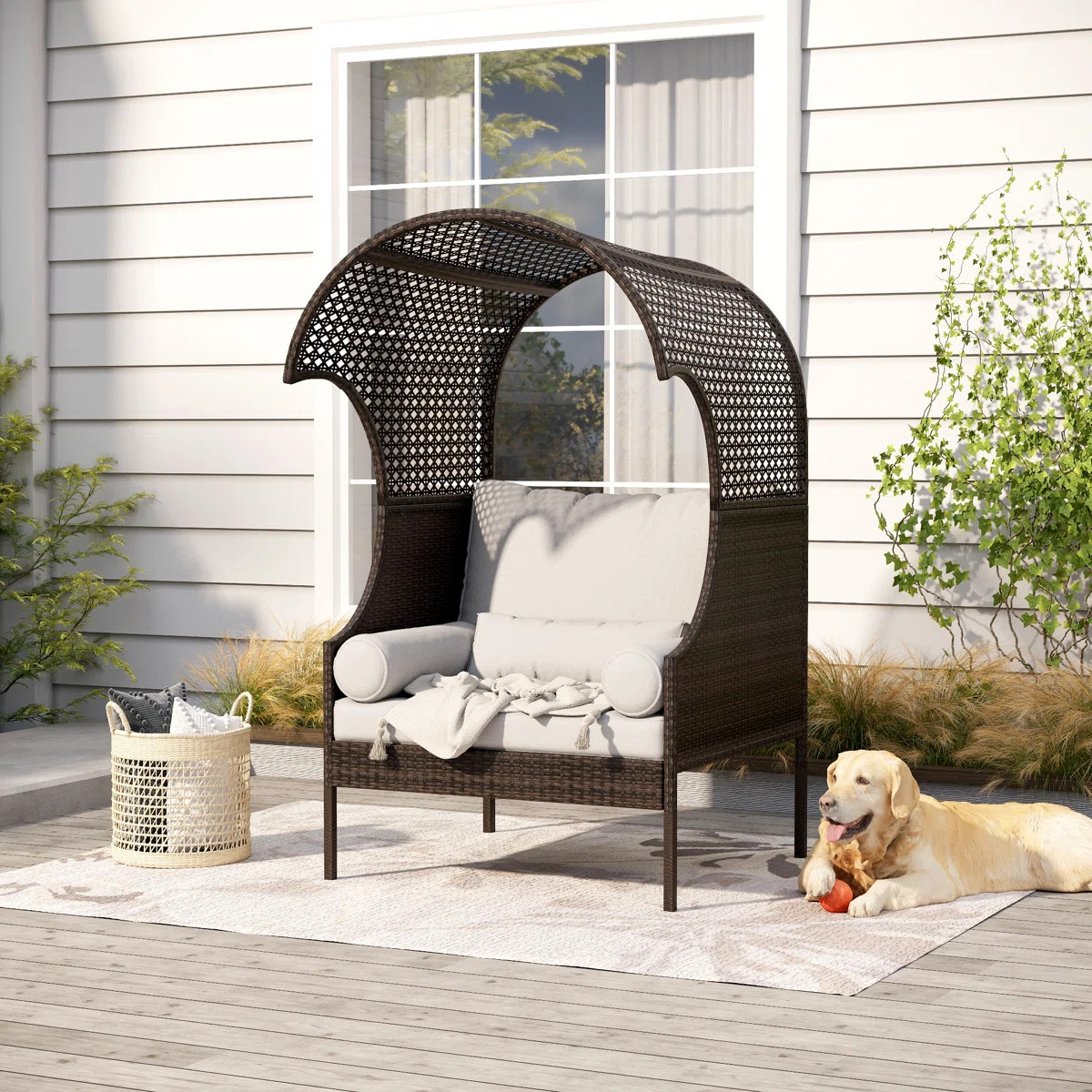 Ijana Premium Wicker Outdoor Patio Egg Lounge Chair with Cushions | Wayfair North America