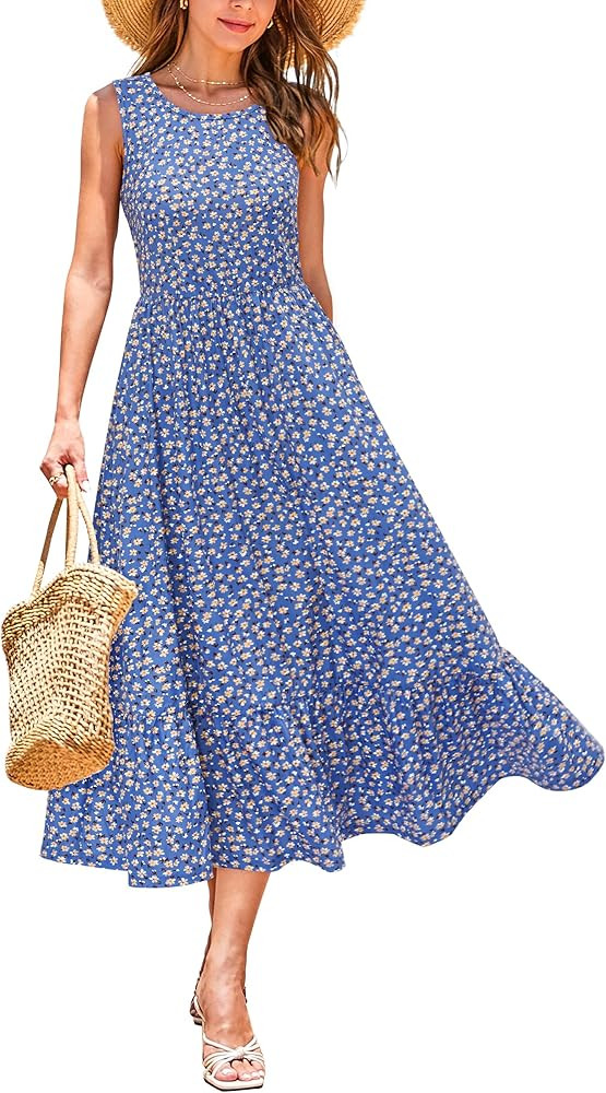 STYLEWORD Women's Summer 2026 Casual Short Sleeve Tiered Flowy Spring Dress Long Midi Beach Sundr... | Amazon (US)