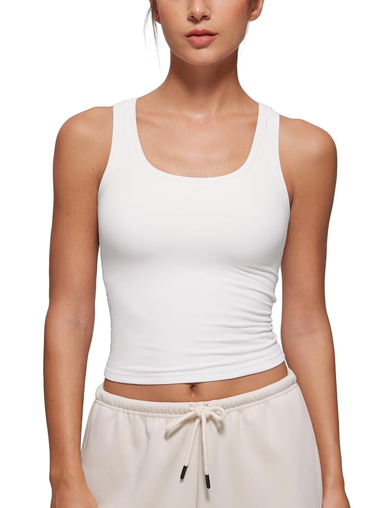 CRZ YOGA Softembrace Casual Tops for Women Soft Double Lined Scoop Neck Crop Sleeveless Shirts Ba... | Amazon (US)
