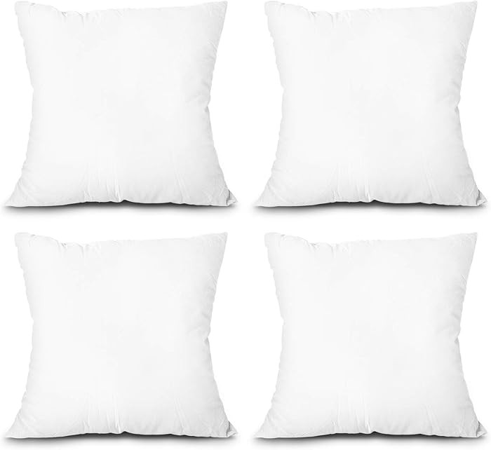EDOW Throw Pillow Inserts, Set of 4, Down Alternative Polyester Pillow, White, 18x18 | Amazon (US)