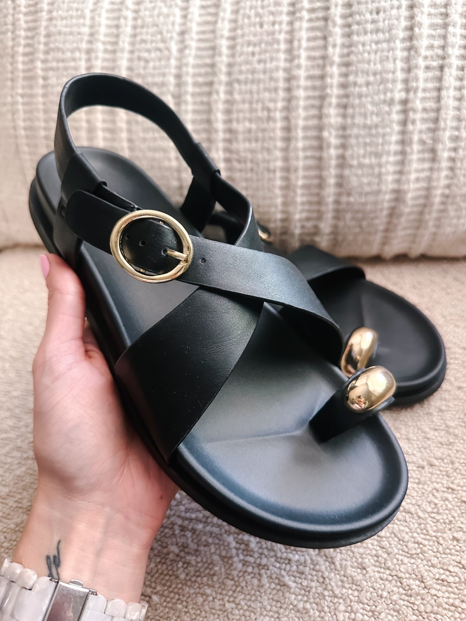 the cutest black sandal for summer. the gold toe elevates it and makes it the perfect sandal to dress up or down! 🖤

#LTKSeasonal #LTKFindsUnder50 #LTKShoeCrush