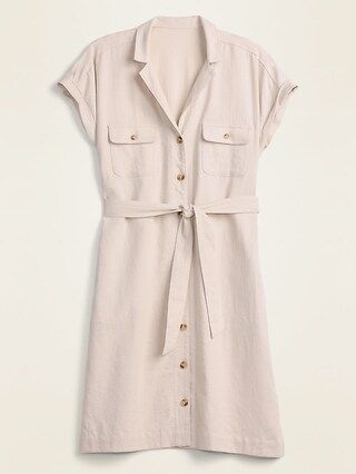 Linen-Blend Utility Tie-Belt Shirt Dress for Women | Old Navy (US)