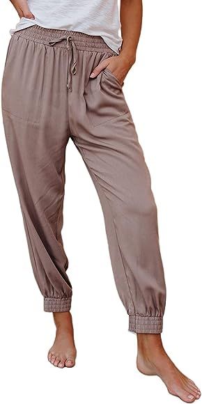 Dokotoo Womens Soft Casual Drawstring Tie Elastic Waist Loose Jogger Pants with Pockets | Amazon (US)