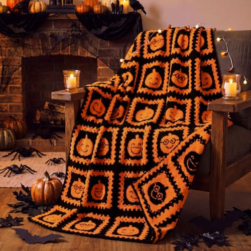 Hillsuren Halloween Pumpkin Face Blanket Reversible Knit Throw Blanket | Amazon (US)