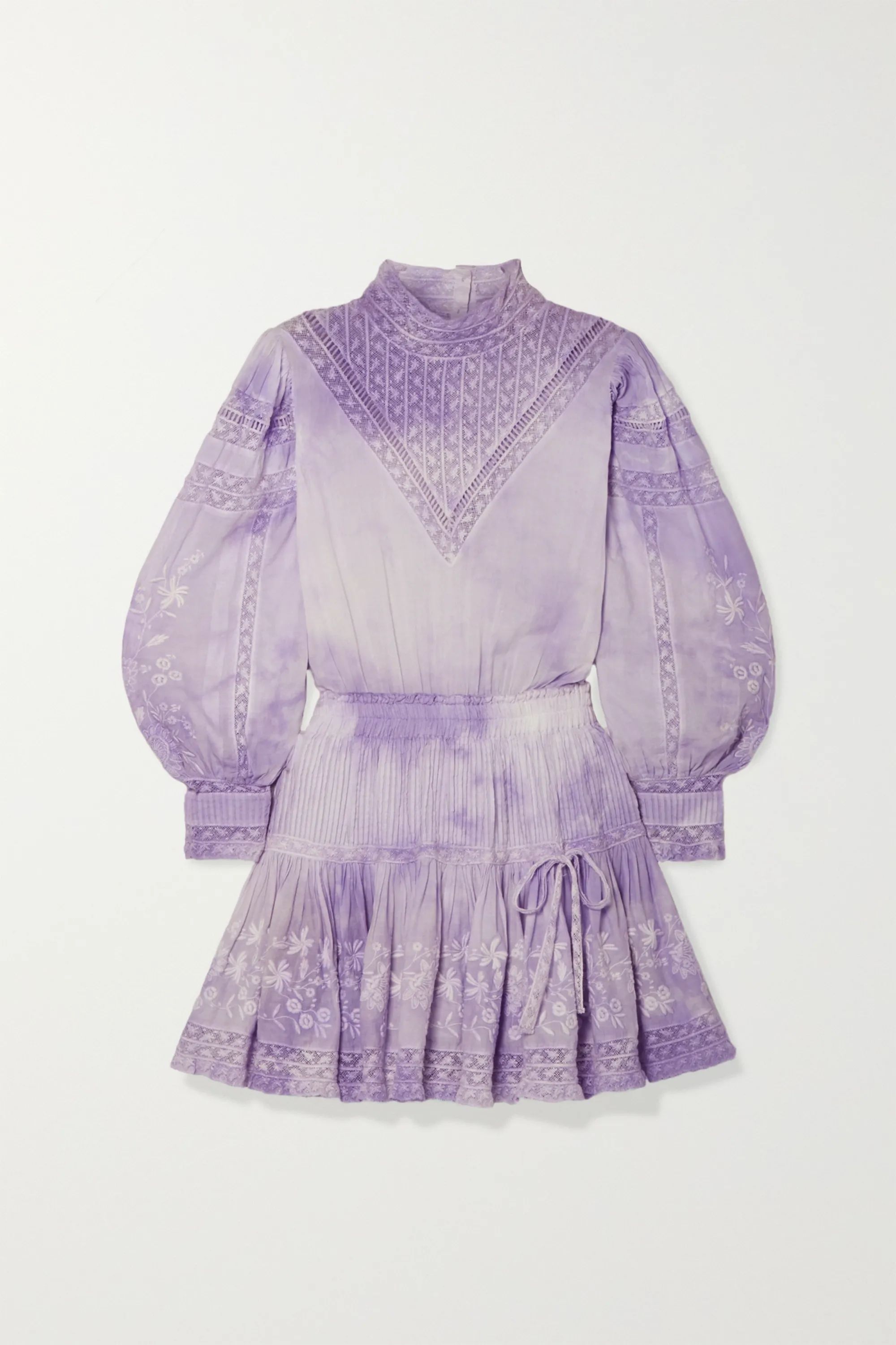 Viola crochet-trimmed embroidered tie-dyed cotton-voile mini dress | NET-A-PORTER (UK & EU)