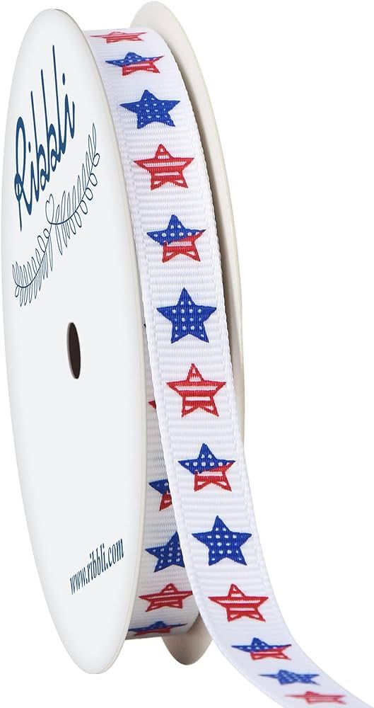 Ribbli Star with Dots and Stripes Ribbon,3/8-Inch x 10-Yard,Red/White/Blue,Patriotic Ribbon,Use f... | Amazon (US)
