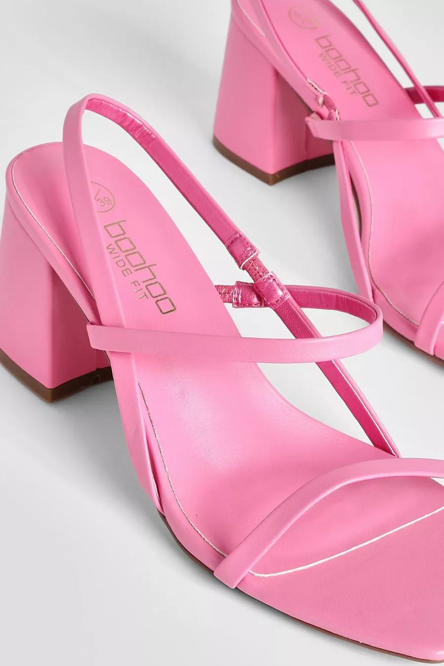 Wide Fit Double Strap Sling Back Low Block Heels | Boohoo.com (US & CA)