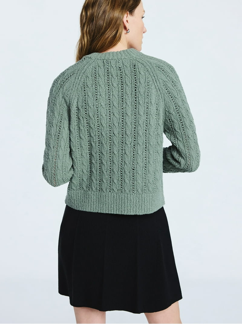 Scoop Women's and Women's Plus Cable Knit Raglan Sweater, Midweight, Sizes XS-XXL | Walmart (US)