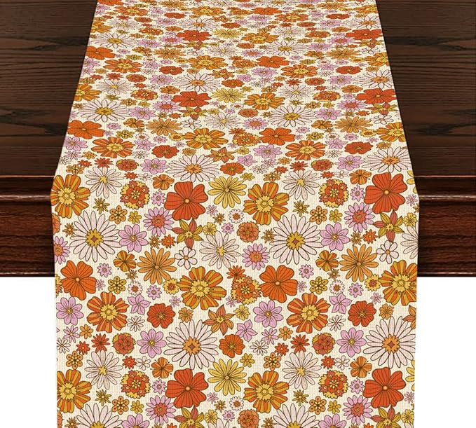 Retro Flower Smile Face Sunflower Table Runner, Kitchen Dining Table Decor, Hippie Flowers Table ... | Amazon (US)
