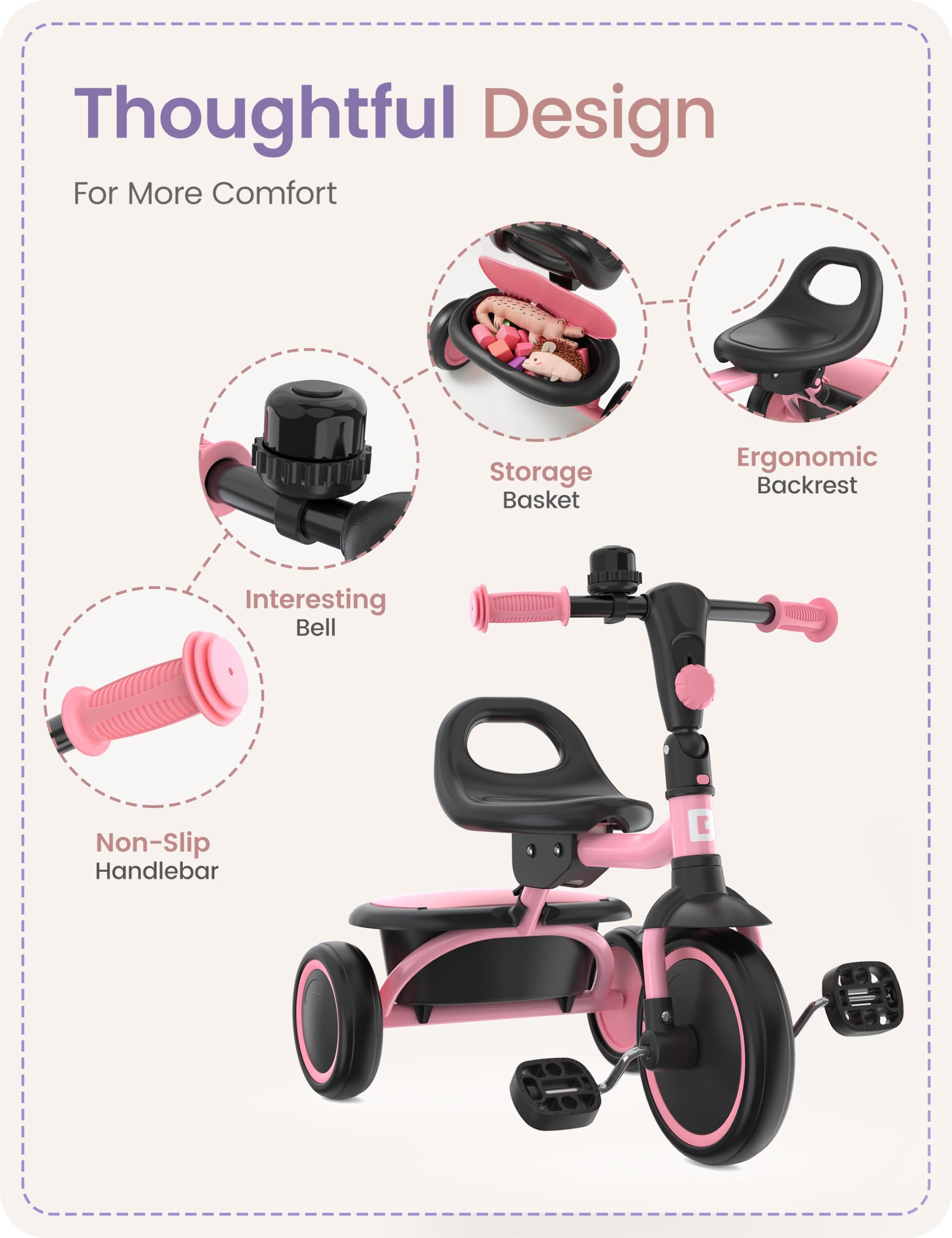 besrey Toddler Tricycle with Bell, Kids Tricycle Age 18 Months to 5 Years, Kids Trike, Toddler Bi... | Amazon (US)