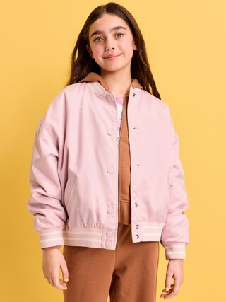 Loose Button-Front Satin Bomber Jacket for Girls | Old Navy (US)