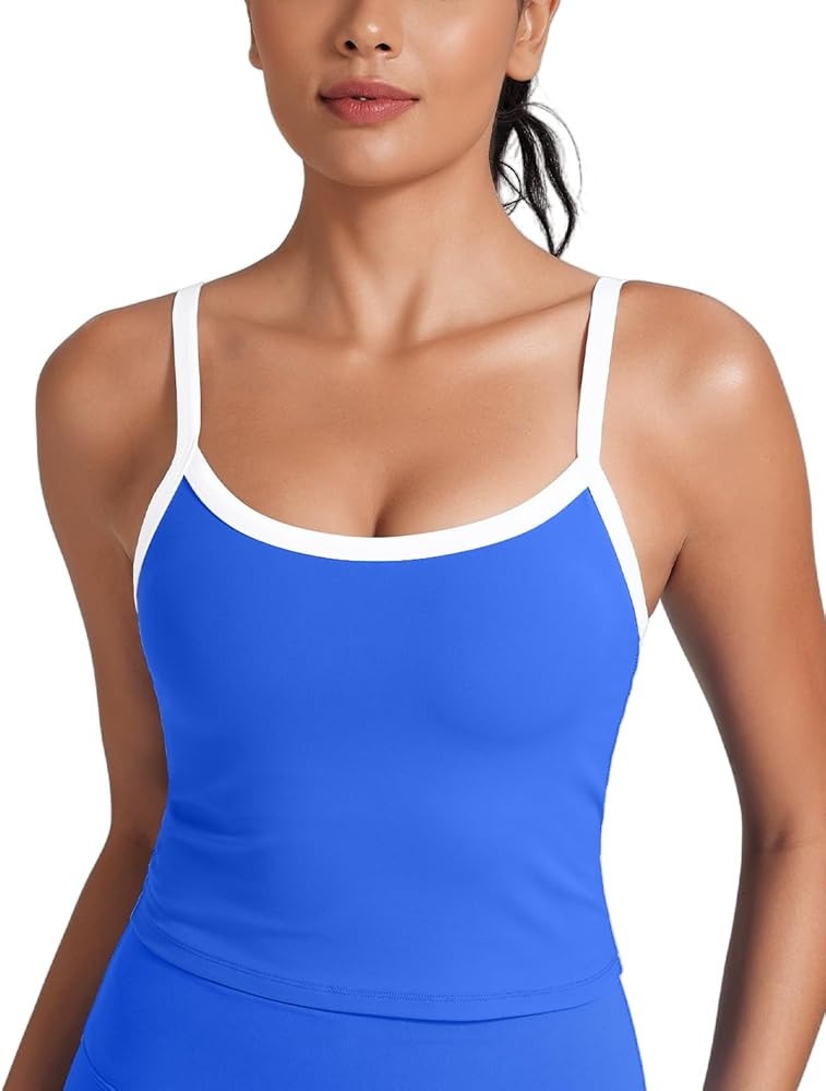 HeyNuts Vintage Color-Block Strappy Crop Tank Top for Womens, Cute Contrasting Trim Yoga Longline... | Amazon (US)