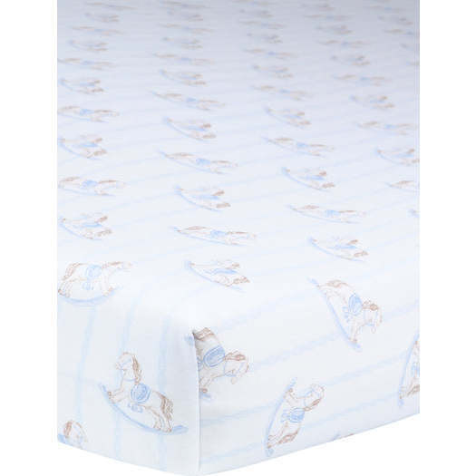 Blue Rocking Horse Crib Sheets,Blue | Maisonette
