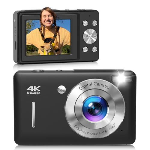 Digital Camera, 44MP FHD 1080P Digital Point and Shoot Camera with Anti Shake, Smile Capture 16X Zoom, Compact Small Camera for Teens Girls Kids Adults(Black) | Amazon (US)