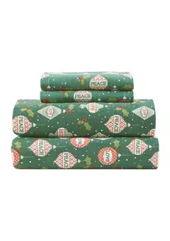 Joyland Vintage Christmas Ornament Flannel Sheet Set | Belk