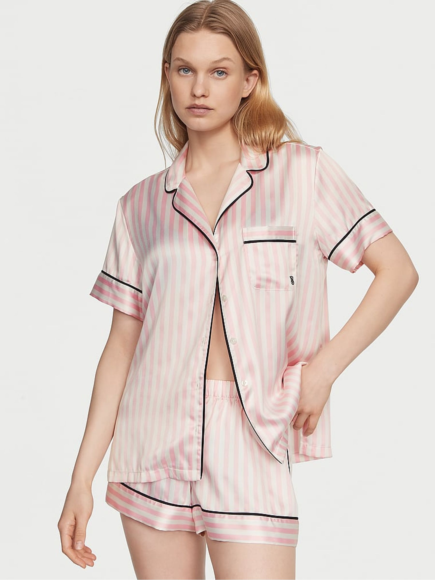 Pink Iconic Stripe Satin Short Pyjama Set | Victoria's Secret UK