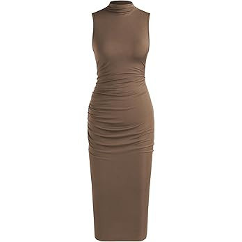 CIDER High Neck Ruched Midi Dress | Amazon (US)
