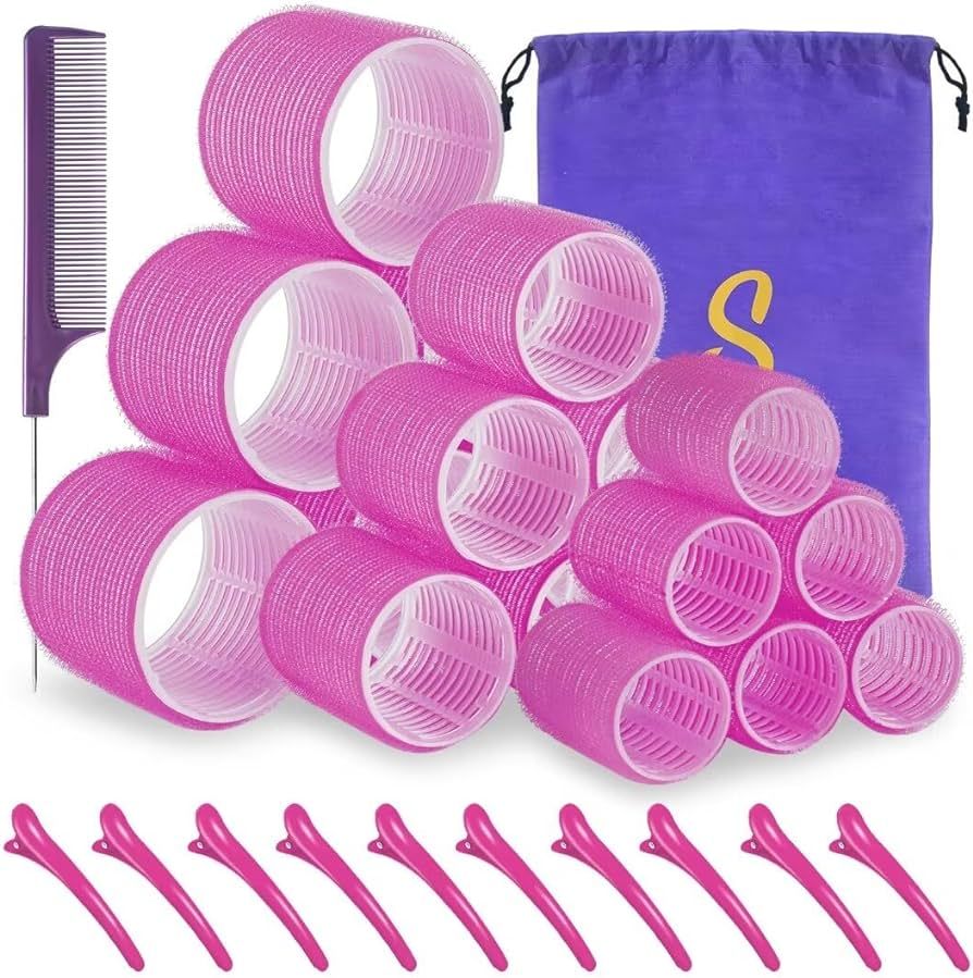 Self grip hair roller set,18 pcs,Hair rollers with hair roller clips and comb,Salon hairdressing ... | Amazon (US)