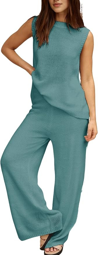 PUWEI Women's 2 Piece Lounge Set Bow Sweater Vest Wide Leg Pants Summer Matching Sets Travel Outf... | Amazon (US)
