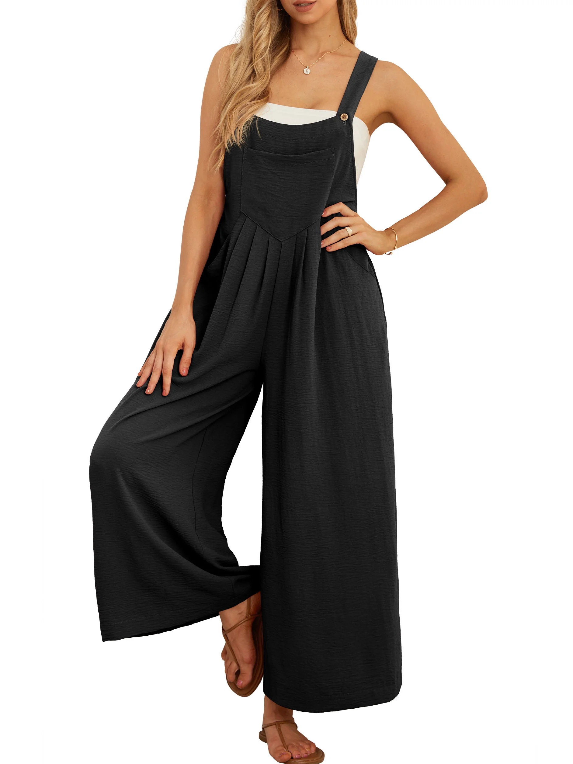 Cueply Women's Overalls Jumpsuits Casual Loose Adjustable Straps Wide Leg Long Pant with Pockets | Walmart (US)