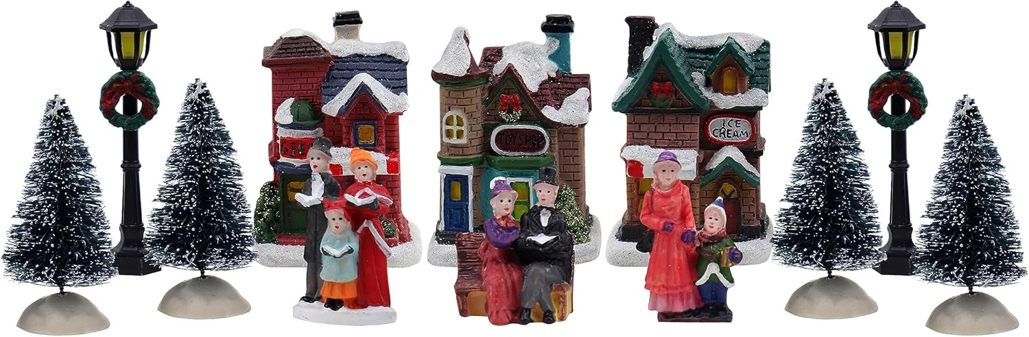 Resin Christmas Village Set with Figurines, Houses, and Accessories – Perfect for Indoor Holida... | Amazon (US)