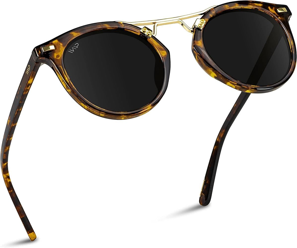WearMe Pro Polarized Round Retro Double-Bridge Vintage Women's Sunglasses (Tortoise/Black Lens) | Amazon (US)