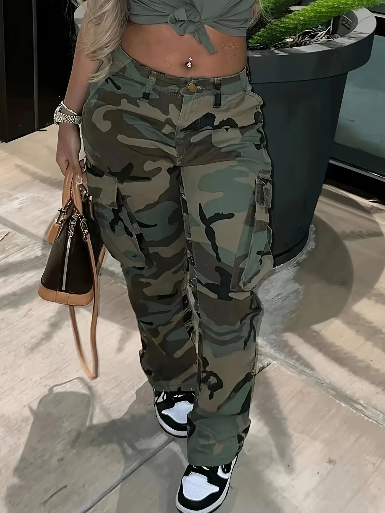 Camo Flap Pockets Cargo Pants, Loose Fit Mid-stretch Y2k & Kpop Style Straight Jeans, Women's Den... | Temu Affiliate Program