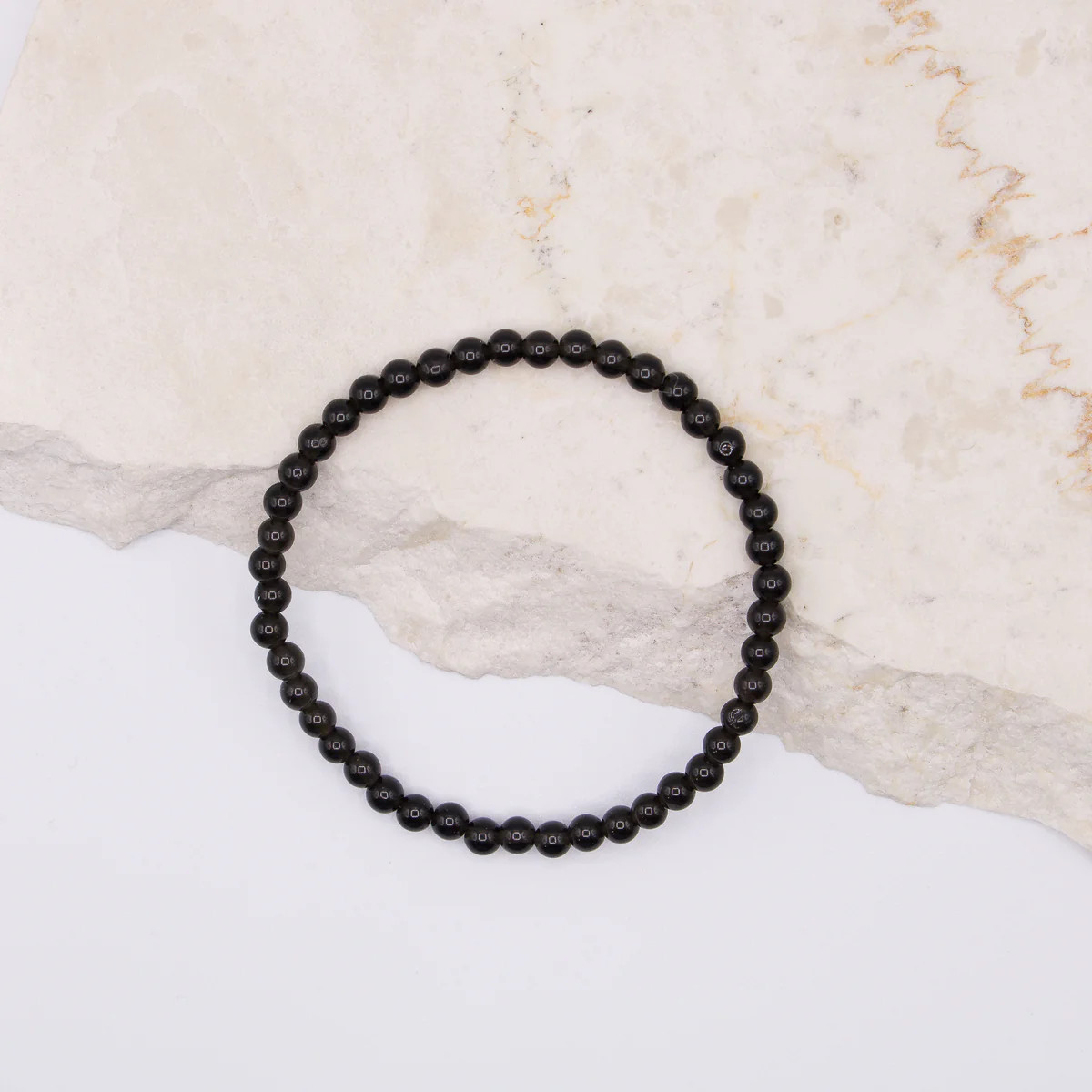4mm Black Obsidian Beaded Bracelet | Sparkl