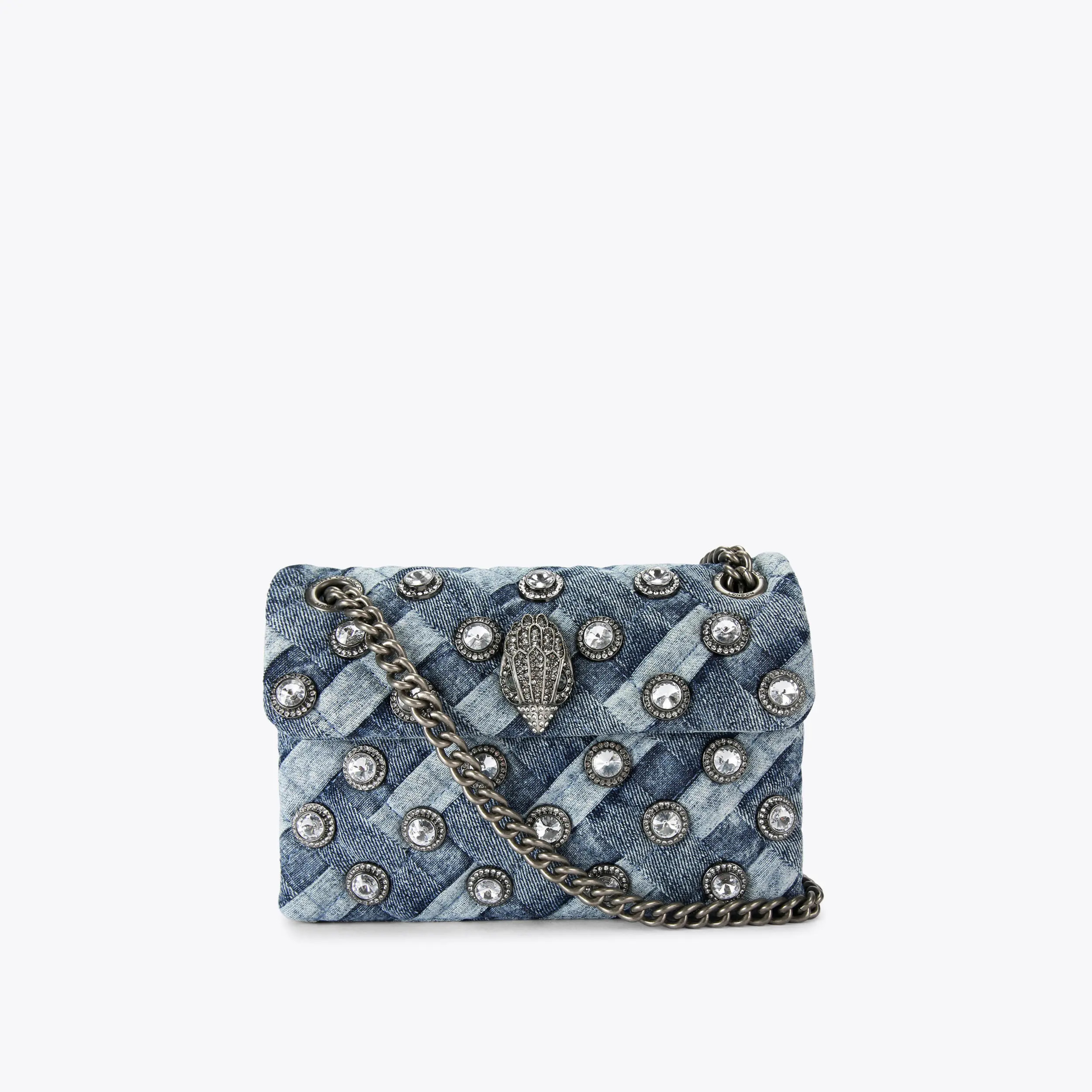 CRYSTALS MINI KENSINGTON Denim Crystal Cross Body Bag by KURT GEIGER LONDON | Kurt Geiger UK
