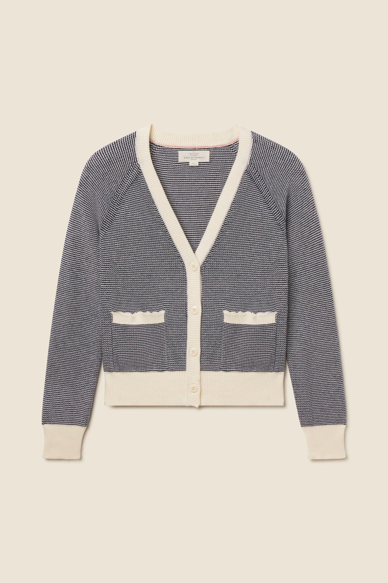 Meredith Cardigan Navy W/ Antique White Stripe | TROVATA
