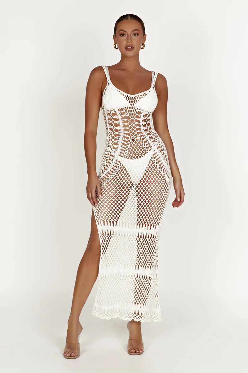 Josephine Crochet Maxi Dress - White | MESHKI US