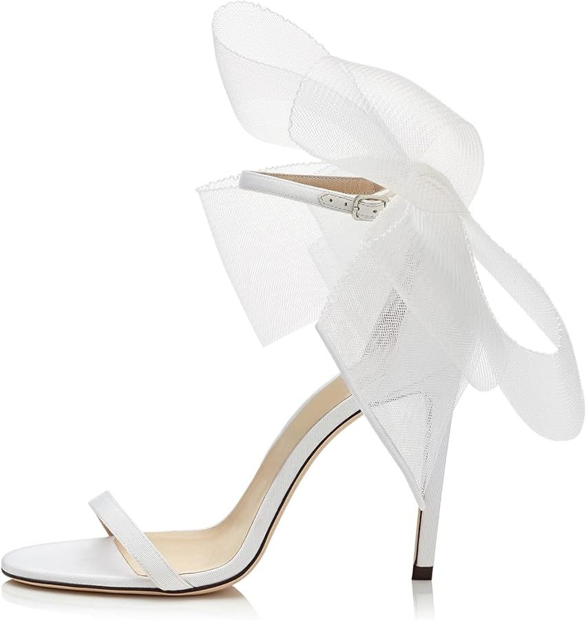 Coutgo Women's Bow Heels Open Toe Stiletto Heels One Strap Bridal Wedding Asymmetric Non-removabl... | Amazon (US)