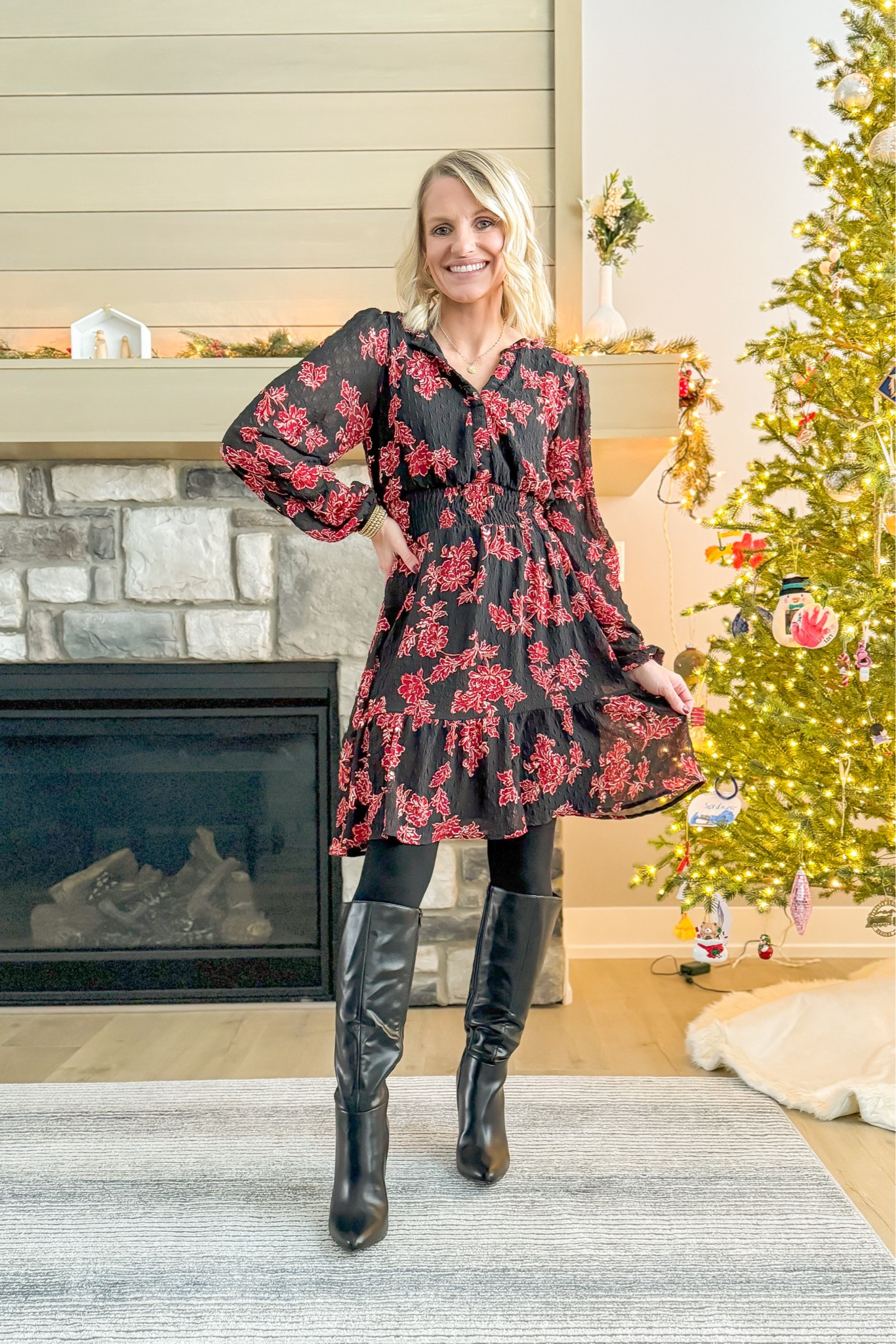 I’m loving this winter floral dress from @maurices! I’m wearing an xsmall 

#LTKStyleTip #LTKHoliday #LTKFindsUnder50