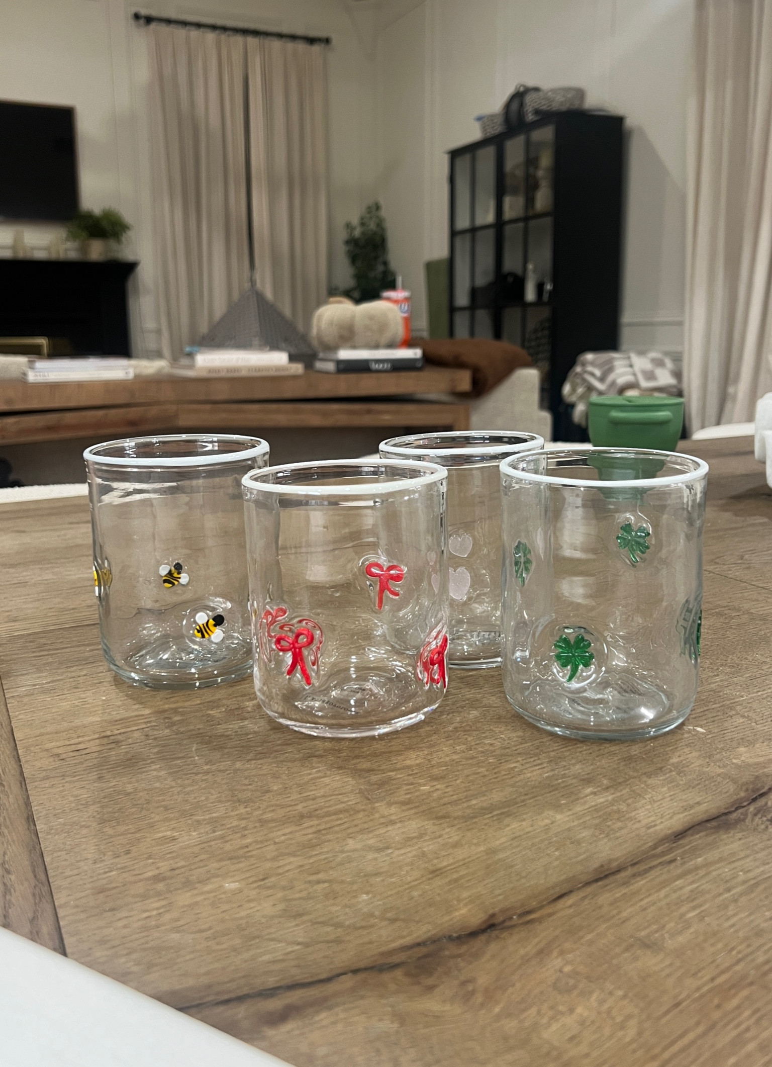 Anthropologie icon glasses! Obsessed with how large and chunky they are, tons of colors and new designs released every season/holiday. 

#LTKFamily #LTKHome #LTKSeasonal