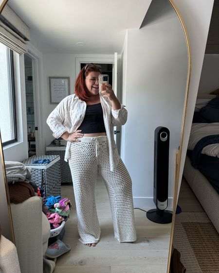 California coastal weekend beach fit! 🤎Can’t currently wear a bikini top so making it work with a little crop over the bra & a swim bottom 👙 this fit definitely makes me feel chic in elevated mom style for a day with the fam or the girls! 

sizing //
bra: 40D/DD
crop top: XL
crochet pant: XL
button up: L (runs oversized so I size down)

#LTKSwim #LTKPlusSize #LTKMidsize